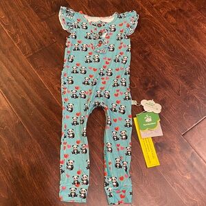 Pure Bambinos Bamboo Panda Crescent Zipper Romper with Ruffle Sleeves 18-24m NWT